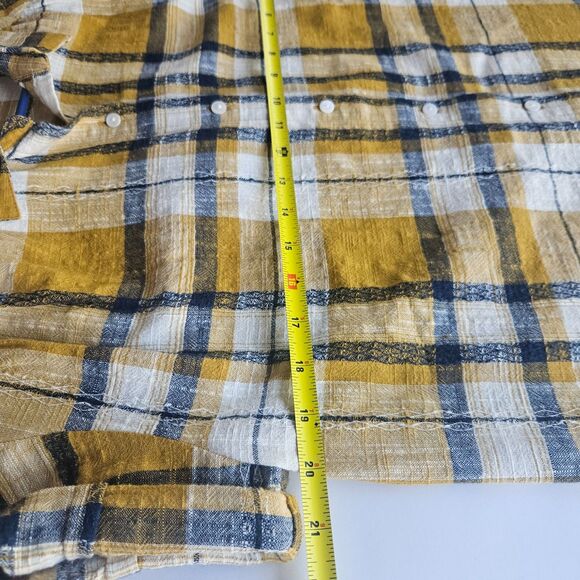 Sundance Small Textured Mustard Plaid Cotton Roll Sleeve Button Up - Picture 6 of 8